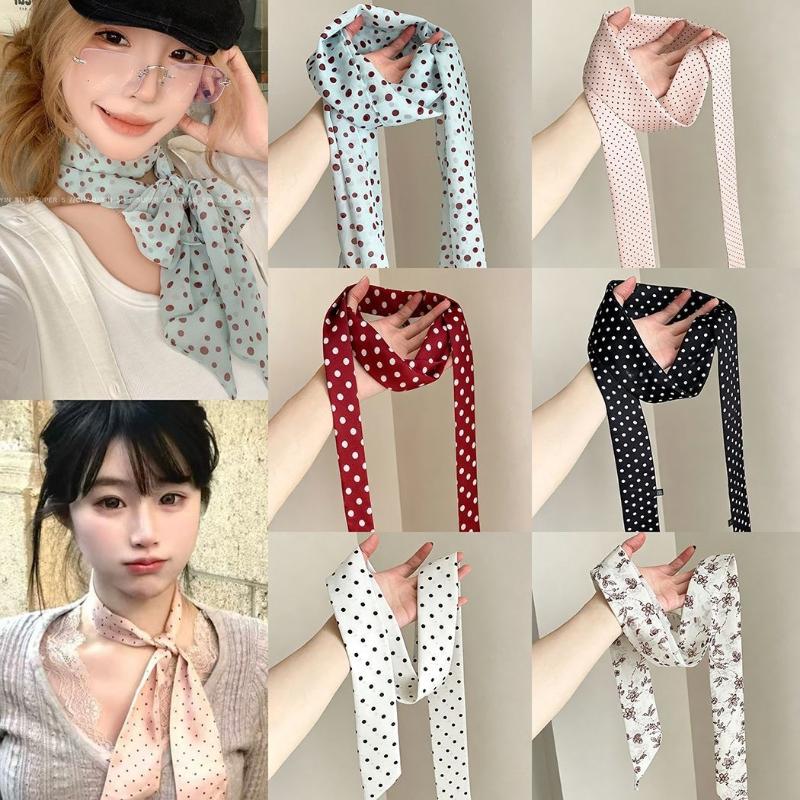 Polka Dot Floral Print Silk Sc - Head Wrap Turban 评论和价格